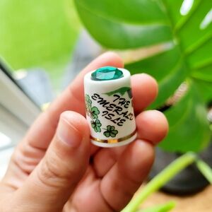 Vintage Birchcroft Emerald Isle Luck of the Irish China Gemstone Clover Thimble